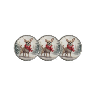 Chihuahua Dog in Snow Christmas Golf Ball Marker