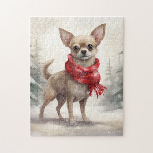 Chihuahua Dog in Snow Christmas  Jigsaw Puzzle