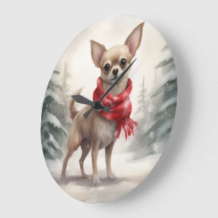 Chihuahua Dog in Snow Christmas  Large Clock