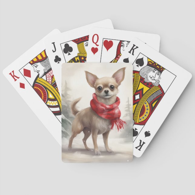 Chihuahua Dog in Snow Christmas  Poker Cards (Back)