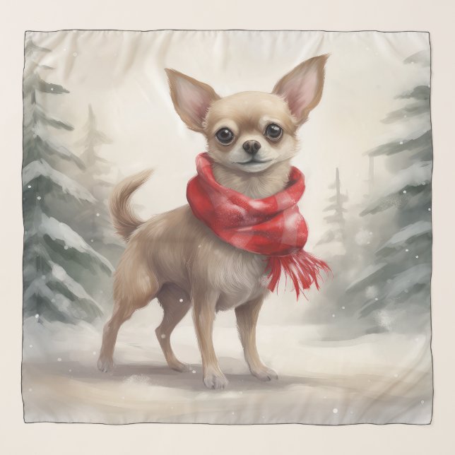 Chihuahua Dog in Snow Christmas  Scarf (Front)