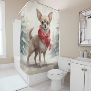 Chihuahua Dog in Snow Christmas Shower Curtain