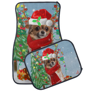 Chihuahua Dog in Snow with Christmas Gifts Car Floor Mat