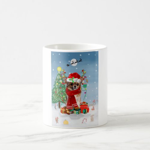 Chihuahua Dog in Snow with Christmas Gifts  Coffee Mug