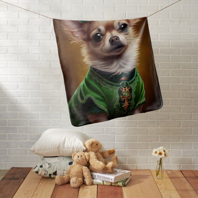 Chihuahua Dog in St. Patrick's Day Dress Baby Blanket (In Situ)