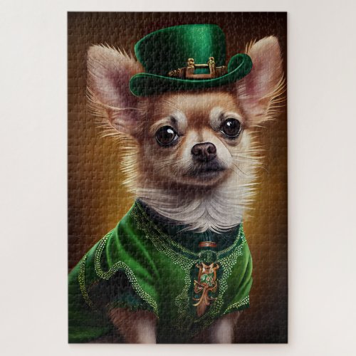 Chihuahua Dog in St Patricks Day Dress Jigsaw Puzzle