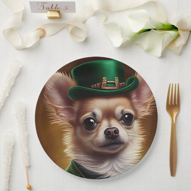 Chihuahua Dog in St. Patrick's Day Dress Paper Plates (Wedding)