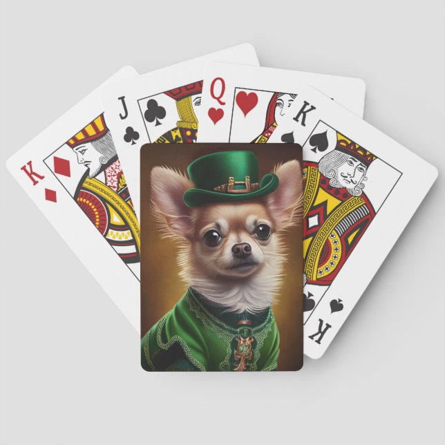 Chihuahua Dog in St. Patrick's Day Dress Poker Cards (Back)