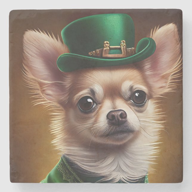 Chihuahua Dog in St. Patrick's Day Dress Stone Coaster (Front)