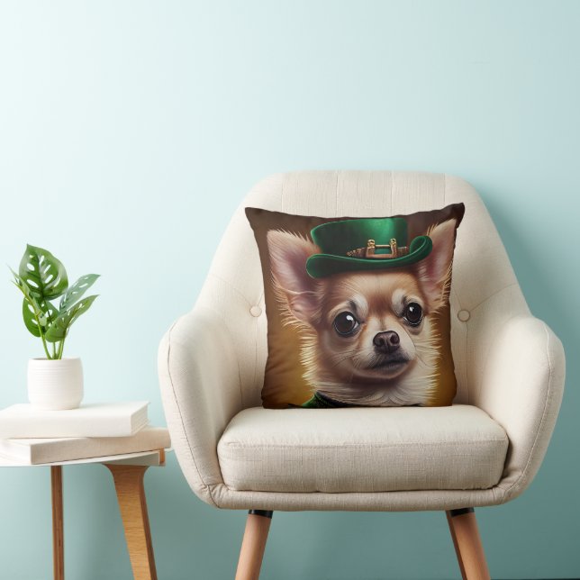 Chihuahua Dog in St. Patrick's Day Dress  Throw Pillow (Chair)