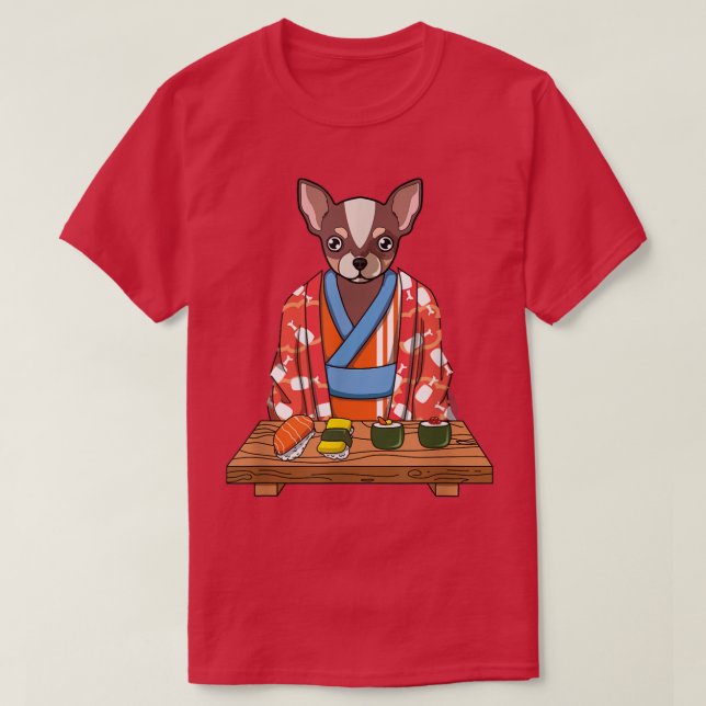 Chihuahua Dog Kimono Kawaii Japanese Foodie Sushi T-Shirt (Design Front)