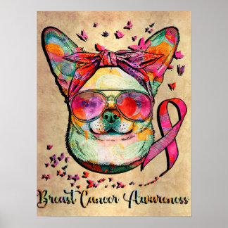 Chihuahua Dog Lover Pink Ribbon Breast Cancer Awar Poster