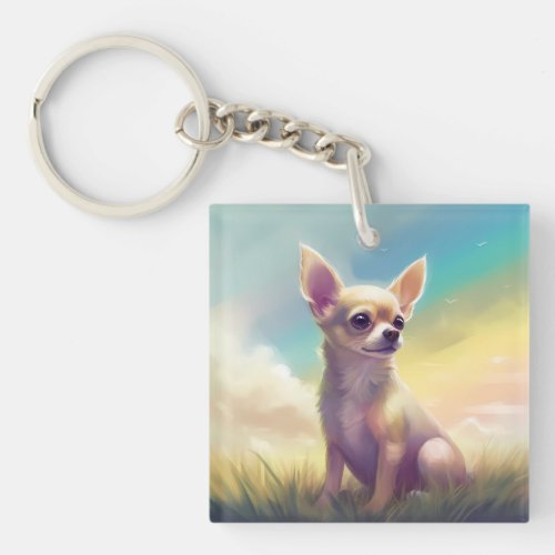 Chihuahua Dog Memorial Rainbow Bridge Remembrance Keychain