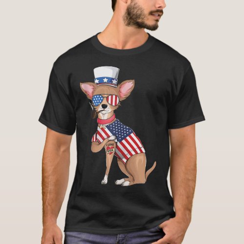 Chihuahua Dog Merica 4th Of July Usa American Flag T_Shirt