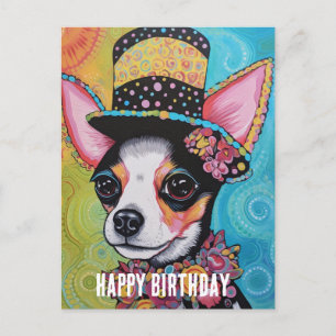 Chihuahua dog mixed media Birthday Collage Postcard