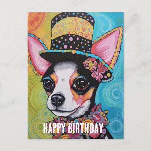 Chihuahua dog mixed media Birthday Collage Postcard