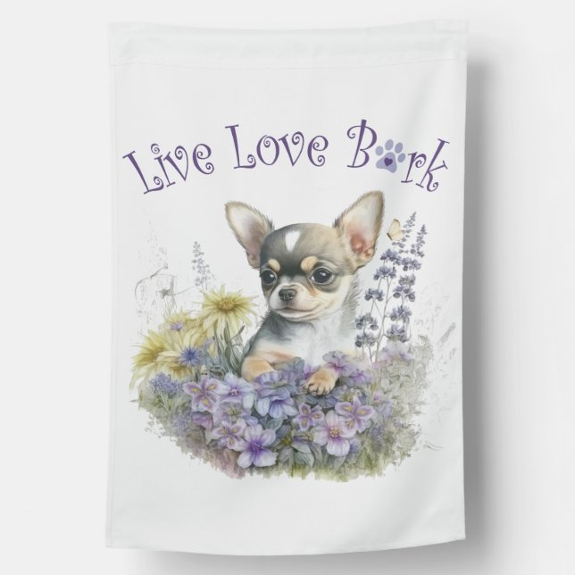 Chihuahua Dog Mom Floral House Flag (Back)