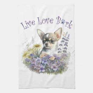 Chihuahua Dog Mom Floral Kitchen Towel