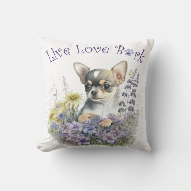 Chihuahua Dog Mom Floral Throw Pillow (Front)