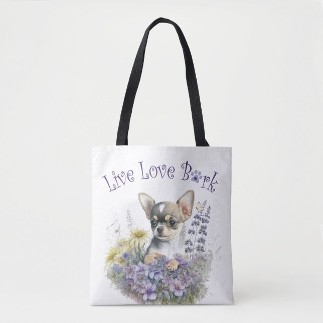 Chihuahua Dog Mom Floral Tote Bag (Front)