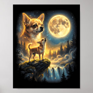 Chihuahua Dog Moonlit Night Art Chihuahua Howling  Poster