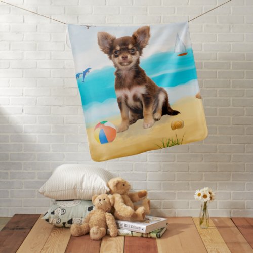 Chihuahua Dog on Beach Baby Blanket