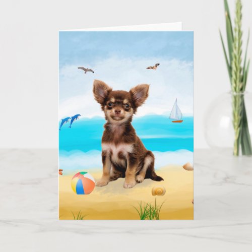 chihuahua Dog on Beach  Card