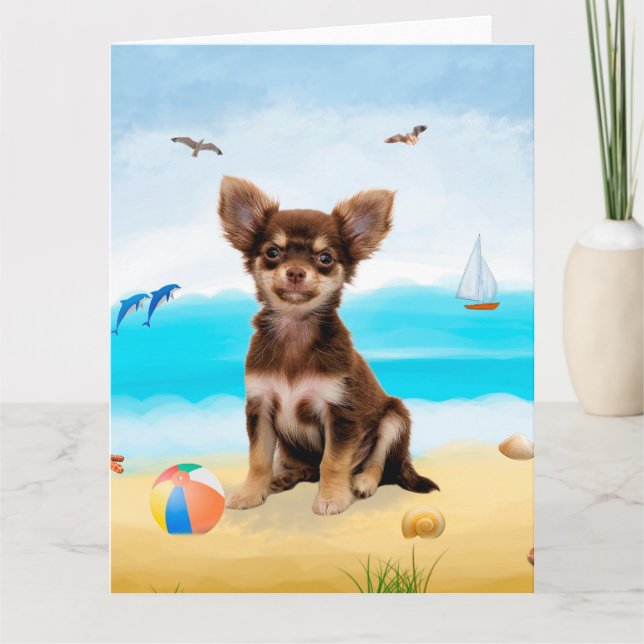 Chihuahua Dog on Beach Card (Front)