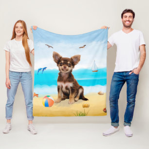 Chihuahua Dog on Beach Fleece Blanket