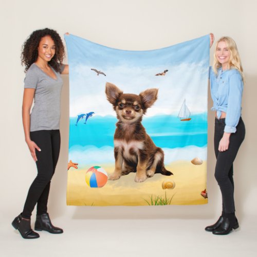 Chihuahua Dog on Beach Fleece Blanket