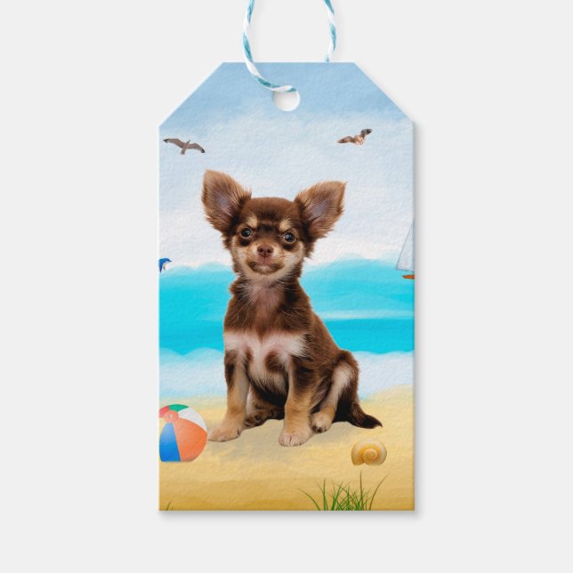 Chihuahua Dog on Beach Gift Tags (Front)