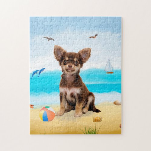 Chihuahua Dog on Beach Jigsaw Puzzle