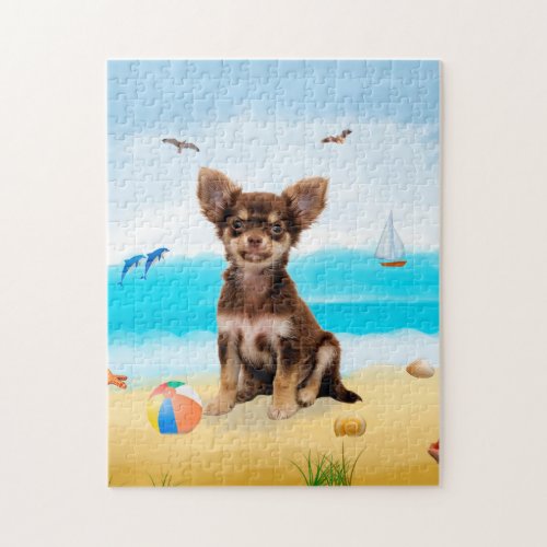 chihuahua dog on beach jigsaw puzzle