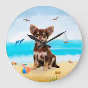 Chihuahua Dog on Beach Large Clock