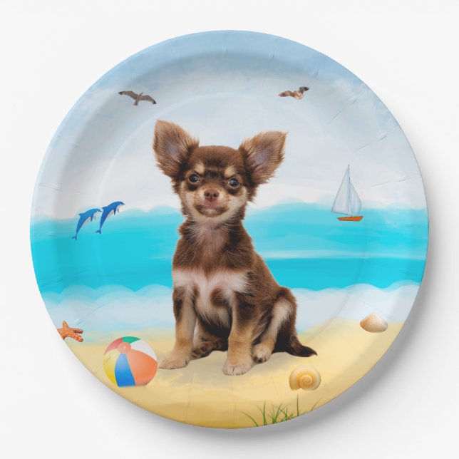 Chihuahua Dog on Beach Paper Plates (Front)