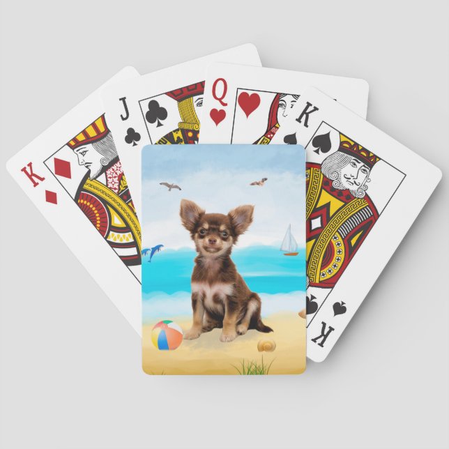 Chihuahua Dog on Beach Poker Cards (Back)