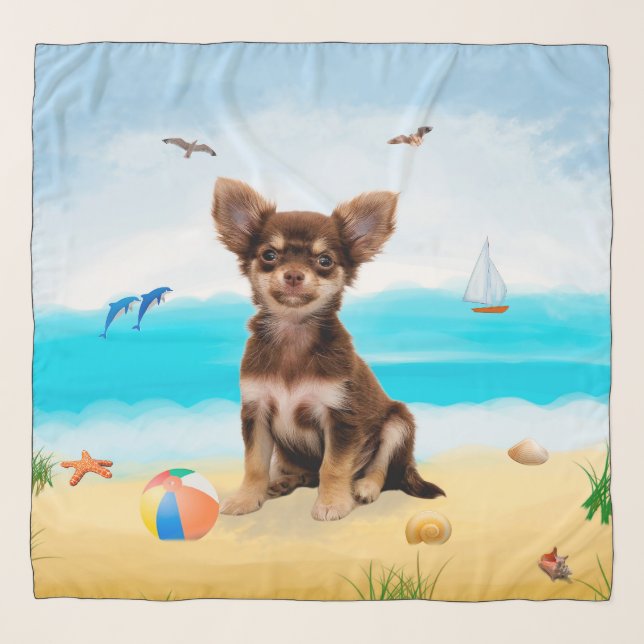 Chihuahua Dog on Beach Scarf (Front)