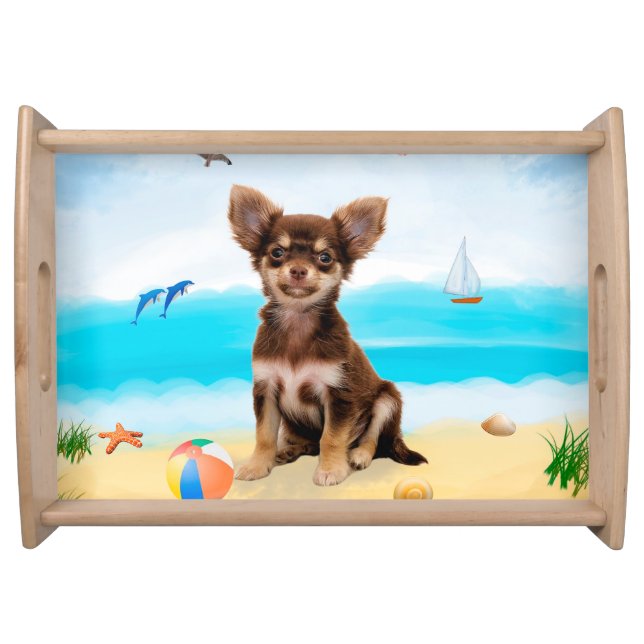 Chihuahua Dog on Beach Serving Tray (Front)