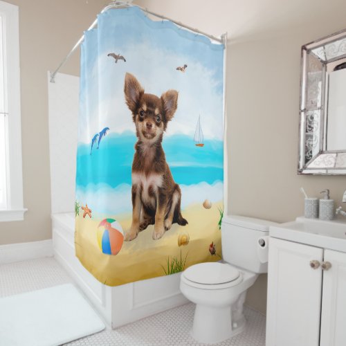 Chihuahua Dog on Beach Shower Curtain
