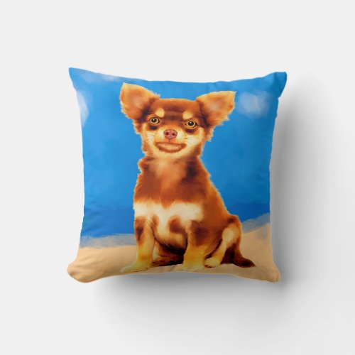 Chihuahua Dog On Beach Throw Pillow