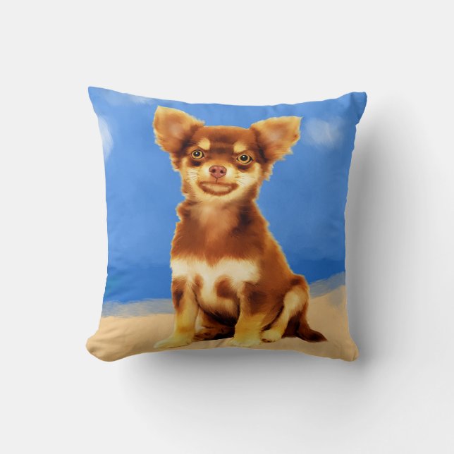 Chihuahua Dog On Beach Throw Pillow (Front)