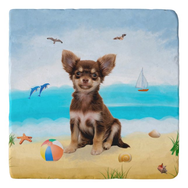 Chihuahua Dog on Beach Trivet (Front)