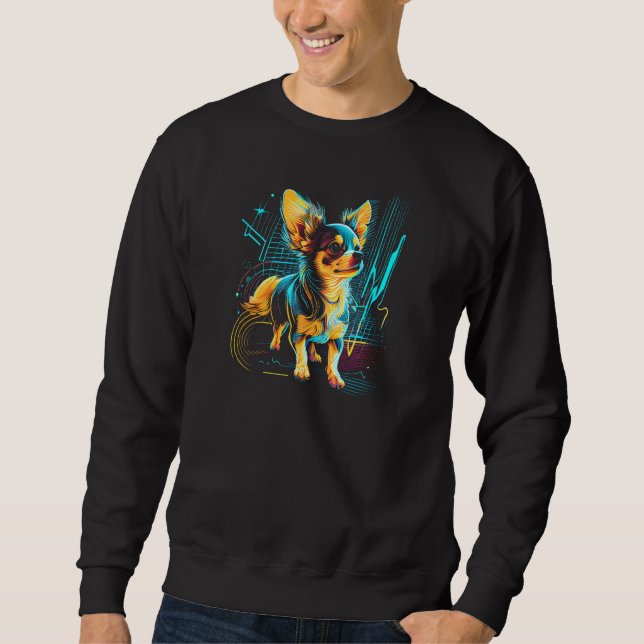 Chihuahua Dog Owner Dogs 80s Retro Wave Style Grap Sweatshirt (Front)