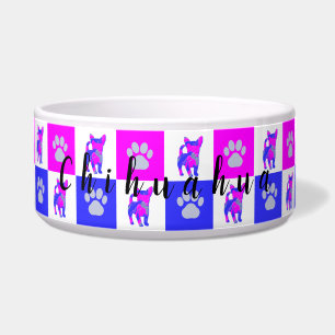 Chihuahua Dog & Paw Hot Pink and Blue Pet Bowl