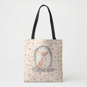 Chihuahua Dog Paw Print & Dog Bone Cute Tote Bag