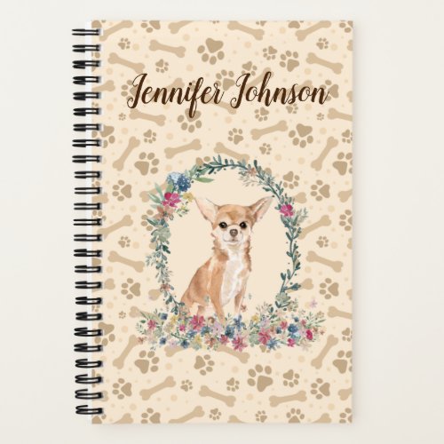 Chihuahua Dog Paw Print  Floral Cute Notebook