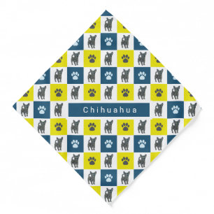 Chihuahua Dog & Paw Yellow & Blue Grid Bandana