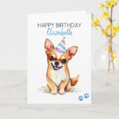 Chihuahua Dog Personalized Happy Birthday  Card (Yellow Flower)