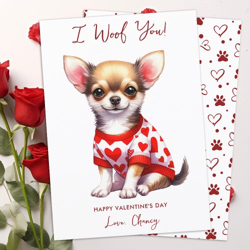 Chihuahua Dog Personalized Woof You Valentines Day Holiday Card