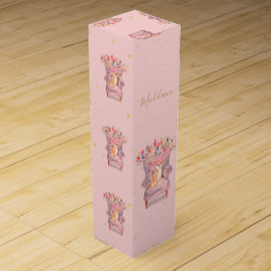 Chihuahua Dog Pink Floral Gold Wine Box